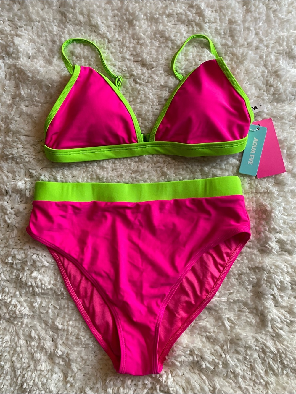 Aqua Eve Neon Pink & Lime Two-Piece Bikini